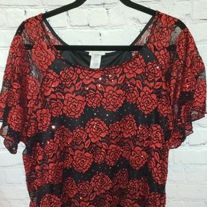Brittany Black red and black sparkle top 3X